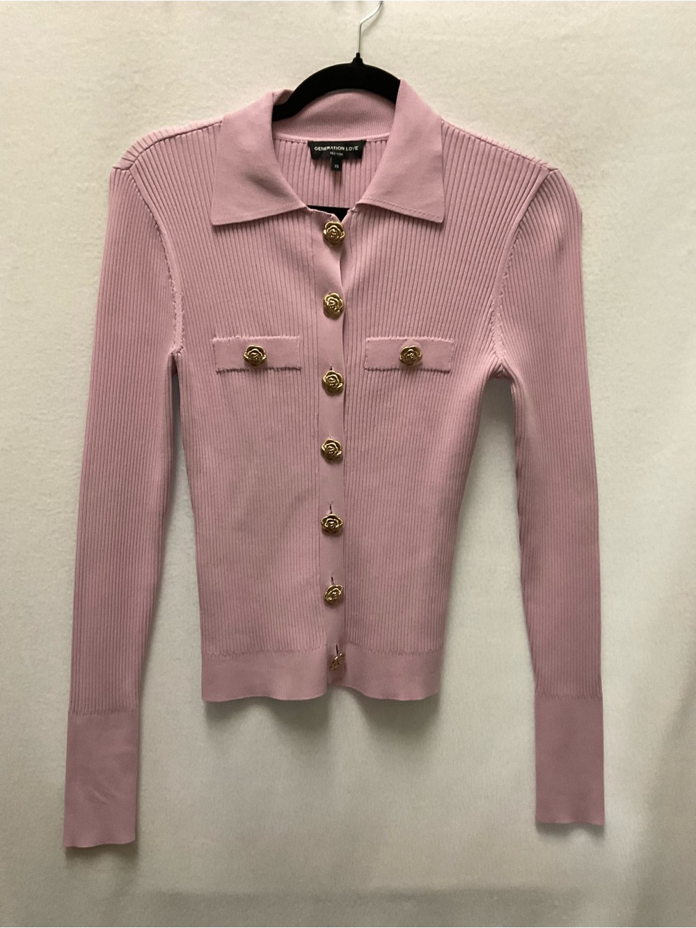 Generation Love Rose Pink Ribbed Button Cardigan with Gold Buttons
